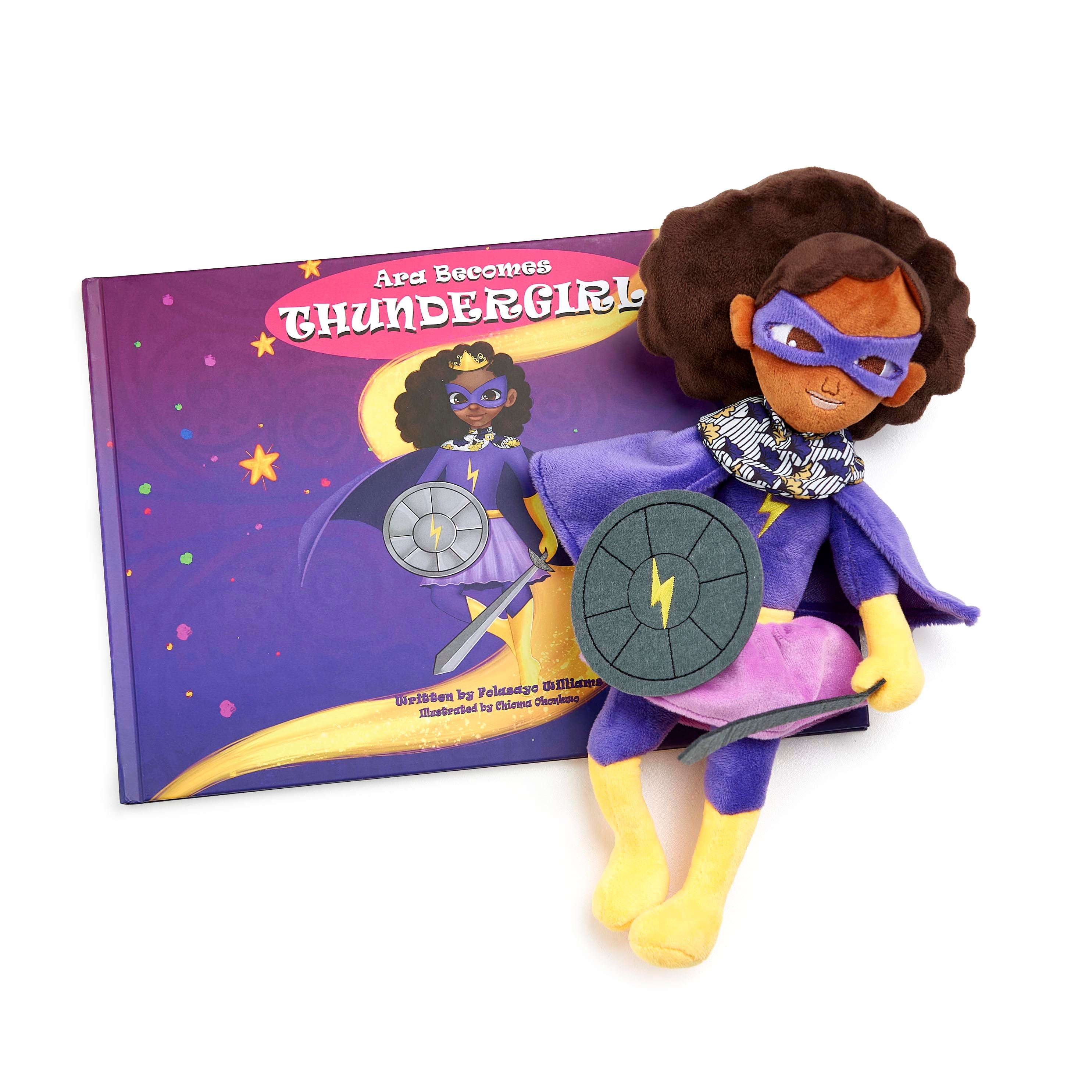 Thundergirl Bundle featuring a handmade plushie and a colorful illustrated book promoting kindness and empathy for children.