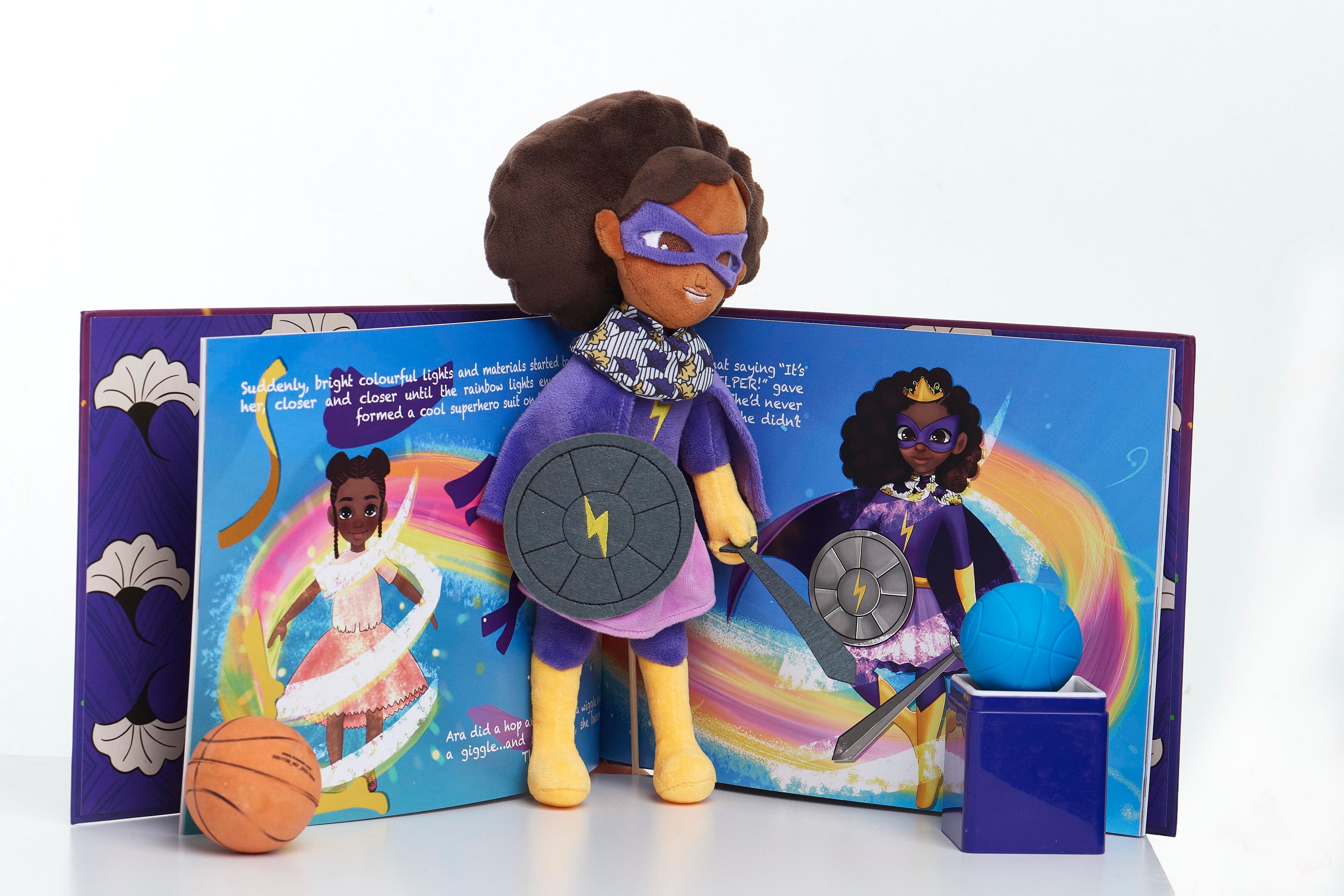 Thundergirl Bundle featuring a handmade plushie and a colorful illustrated book promoting kindness and empathy for children.