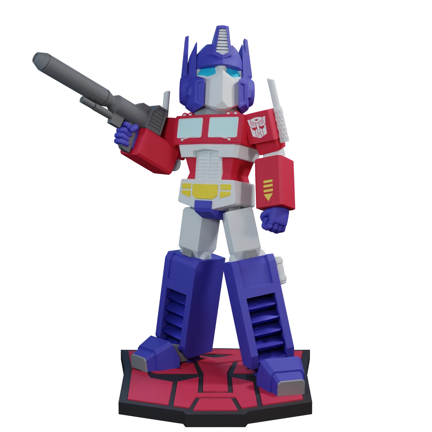 Transformers Optimus Prime Giant Bobblehead, 12 inches tall, hand-painted with a Decepticon base.