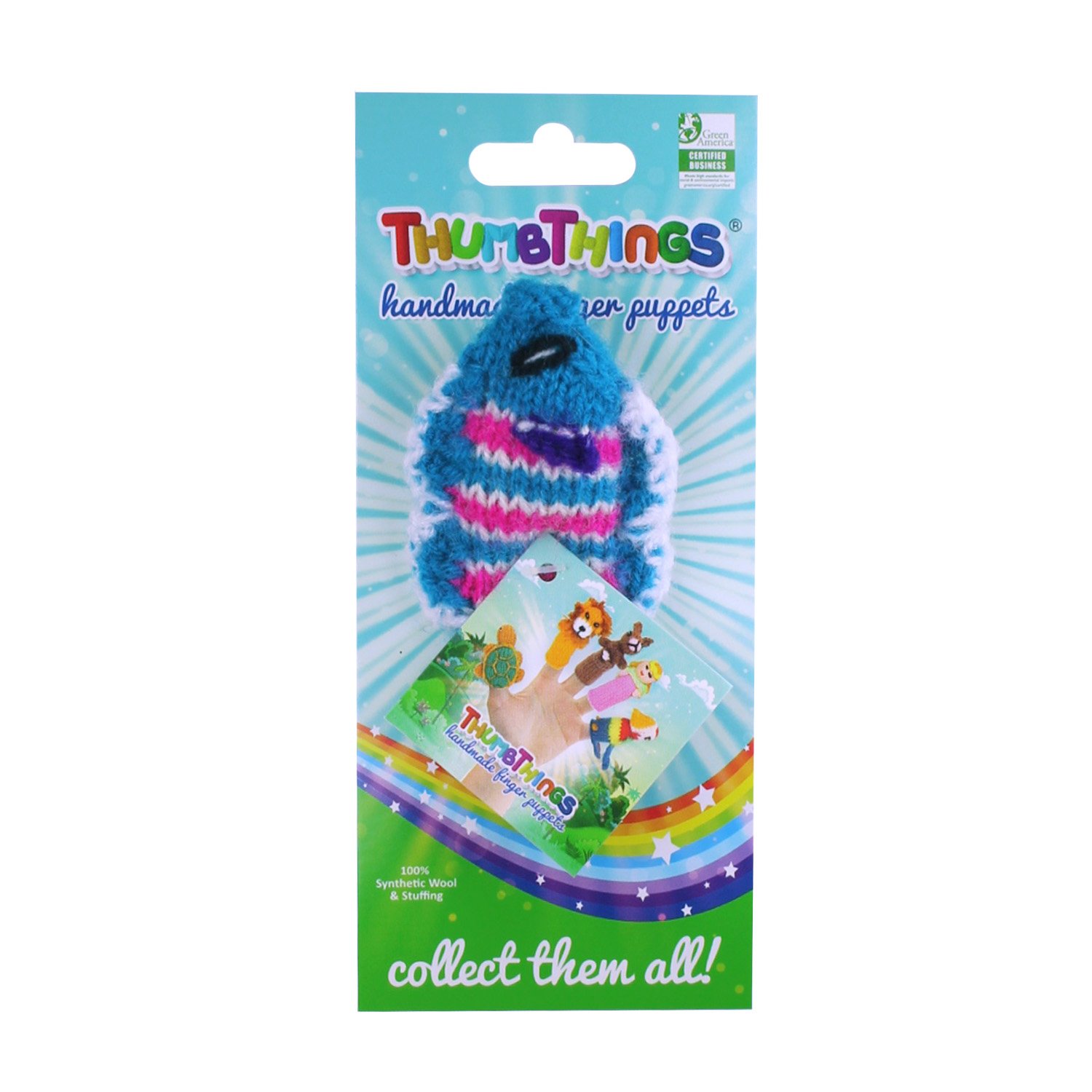 Handcrafted Tropical Fish Finger Puppet in blue and pink, showcasing unique artisan design and eco-friendly materials.