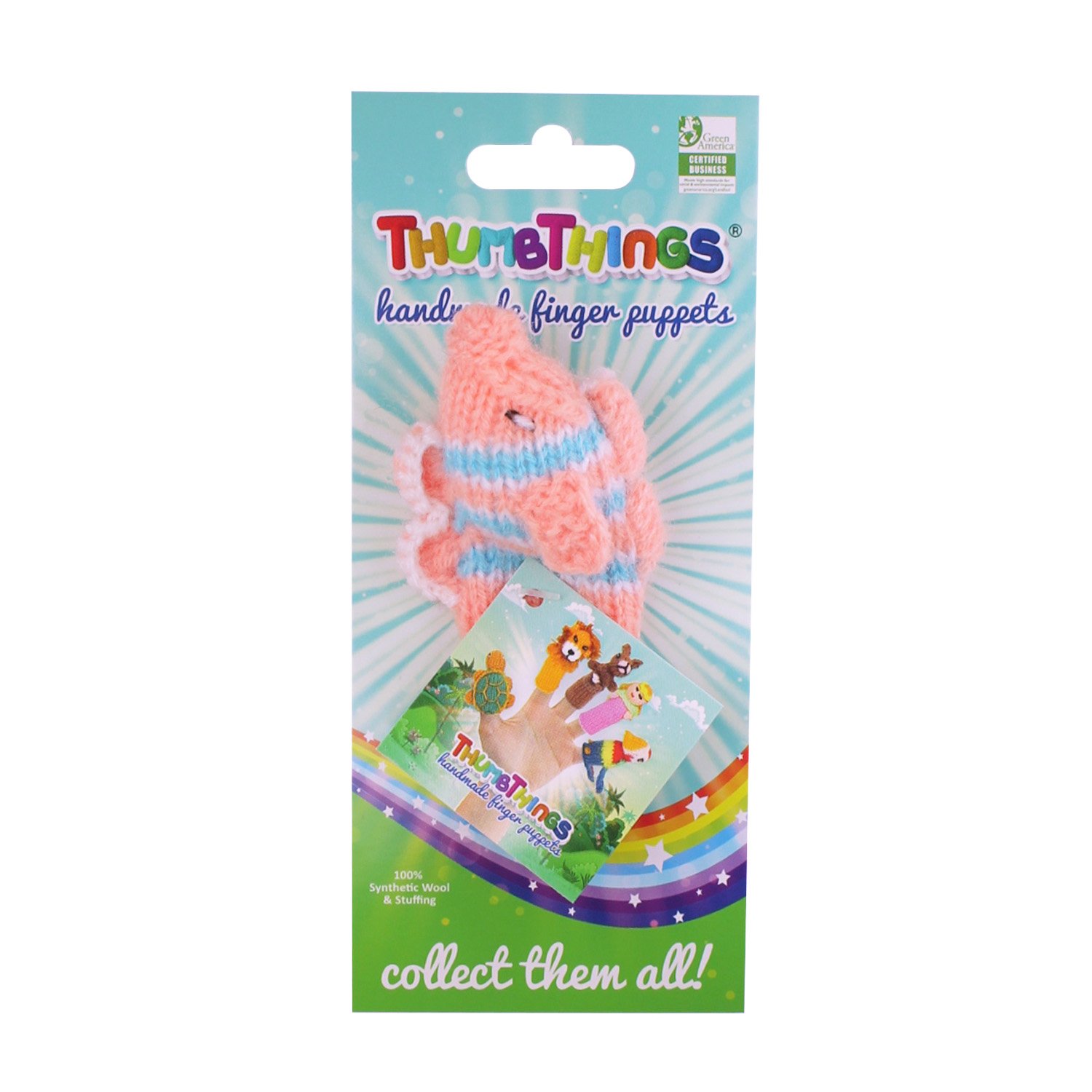 Handmade Tropical Fish Finger Puppet in peach and light blue, showcasing unique artisan craftsmanship.