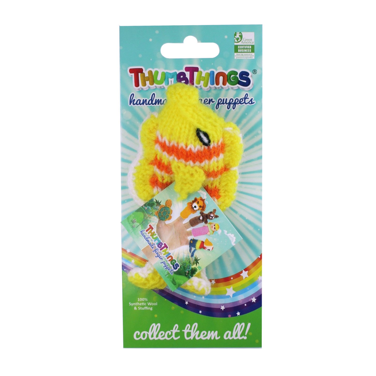 Handcrafted Tropical Fish Finger Puppet in vibrant yellow and orange colors, showcasing unique artisan craftsmanship.