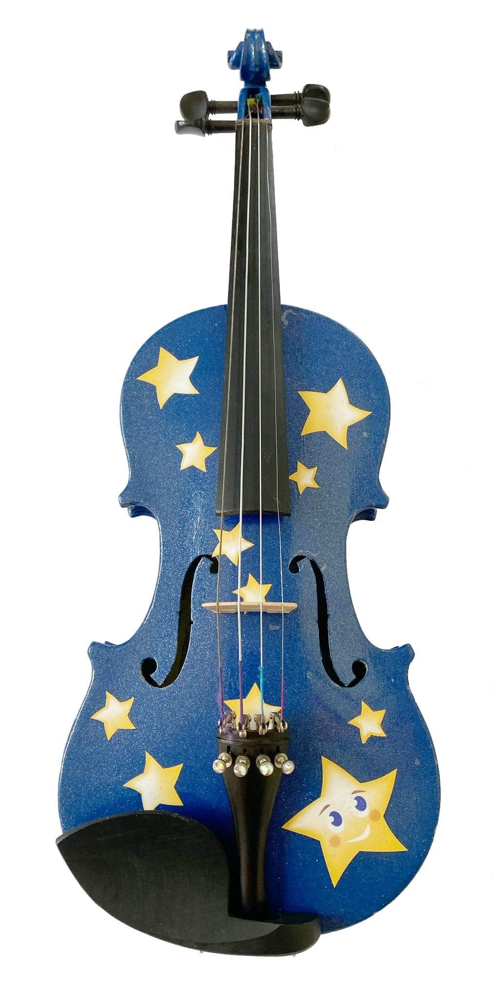 Twinkle Star Violin Outfit, 1/2 with stars and moon design, featuring crystals and a matching blue bow.