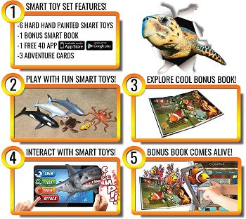 Colorful Undersea Interactive Smart Toys displayed with a logo, showcasing various sea creatures for kids.