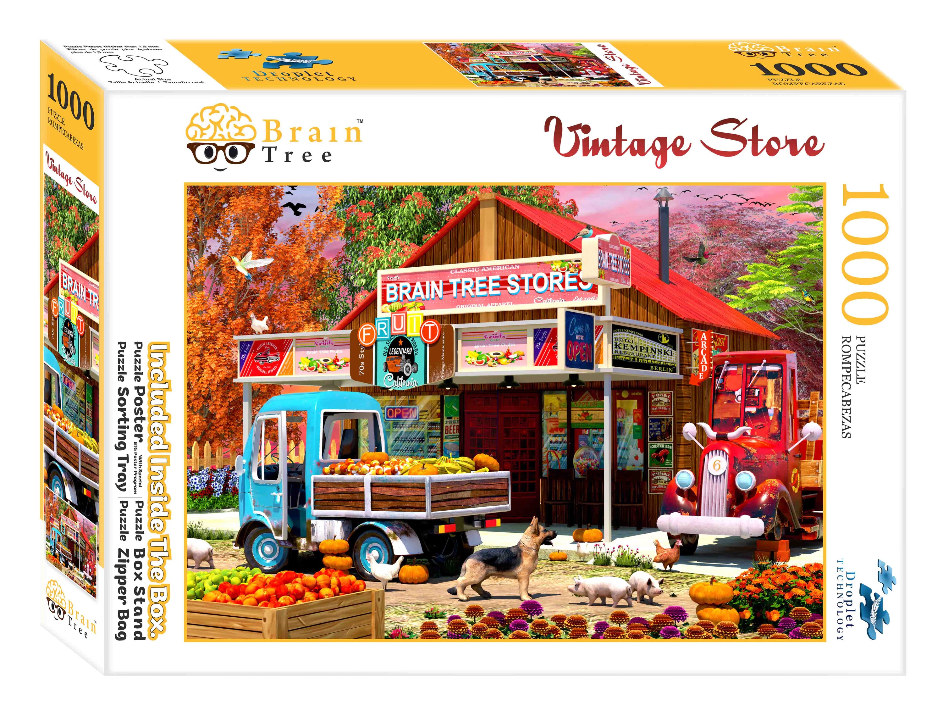 A beautifully crafted 1000 piece jigsaw puzzle featuring a vibrant vintage store scene, showcasing intricate details and colors.