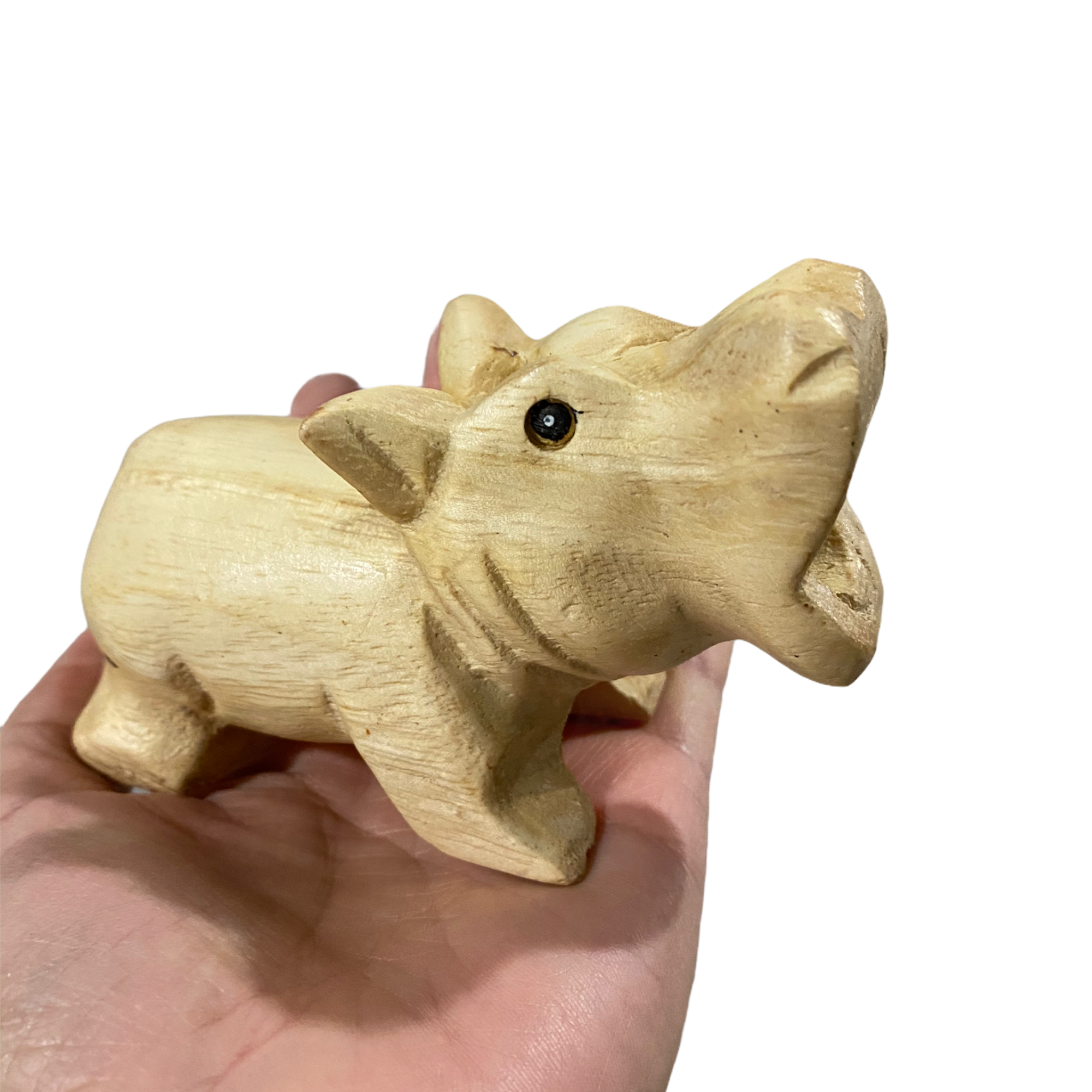 Handcrafted wooden hippo whistle percussion instrument, showcasing intricate details and smooth finish.
