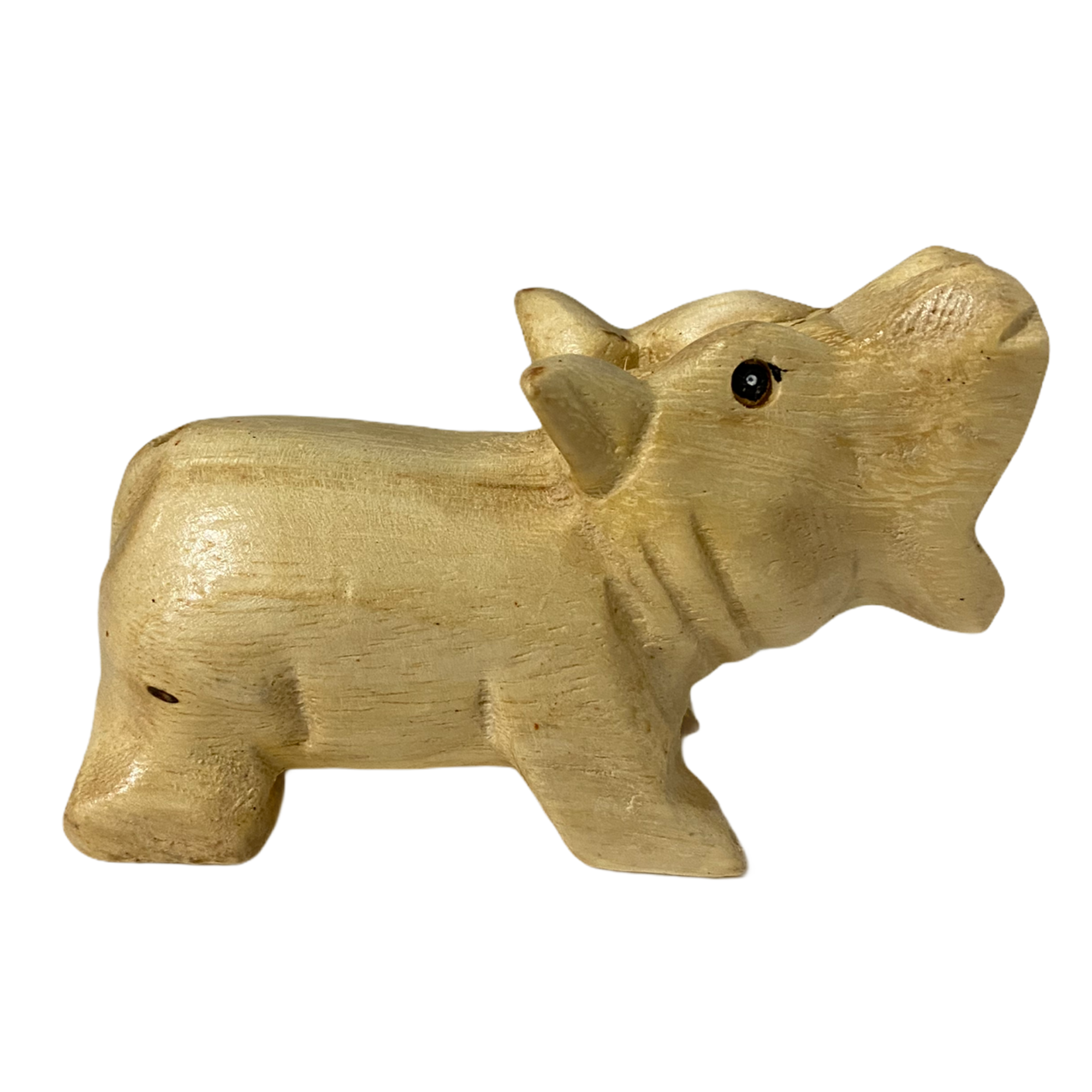 Handcrafted wooden hippo whistle percussion instrument, showcasing intricate details and smooth finish.