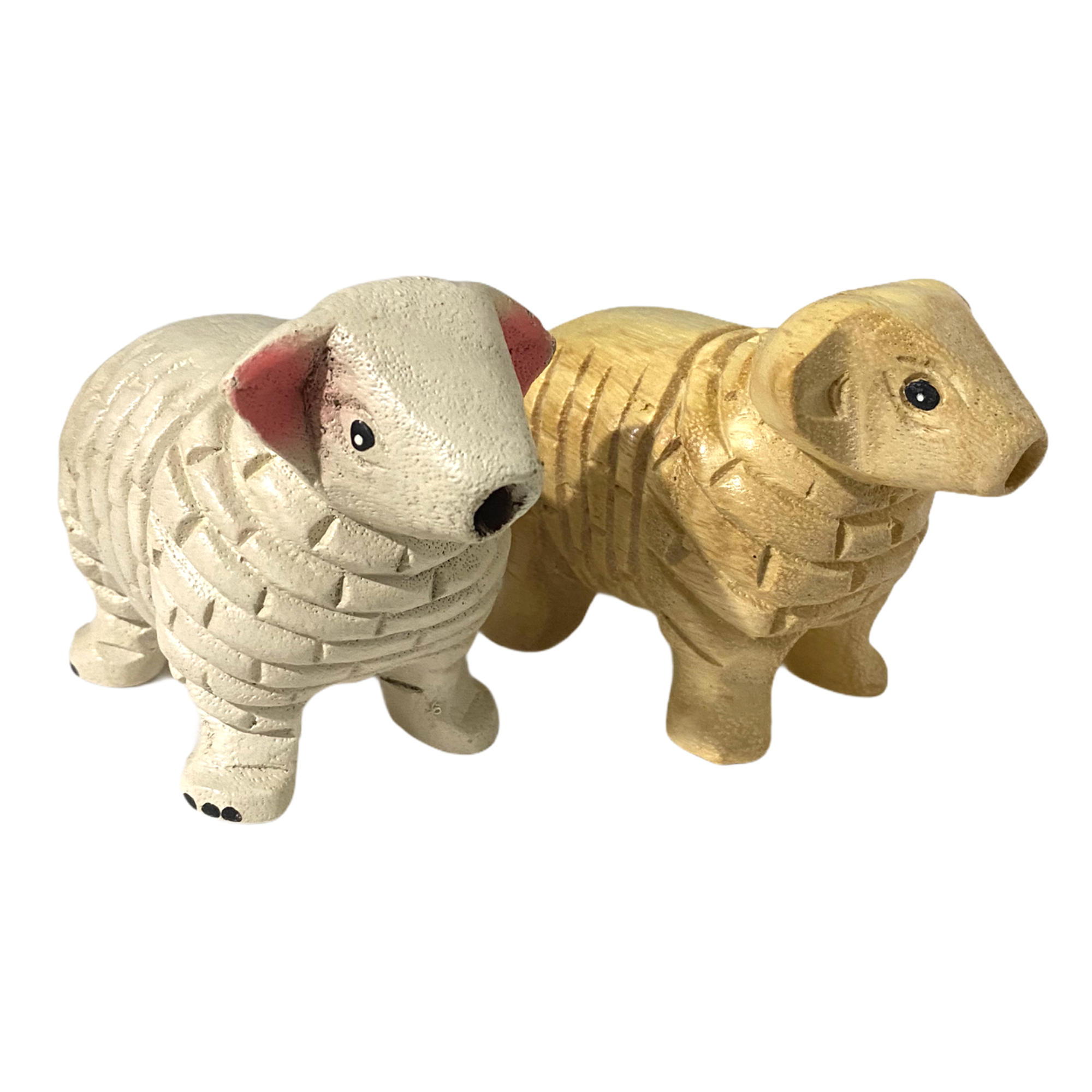 A charming wooden musical whistle shaped like a sheep, showcasing its intricate design and natural wood finish.