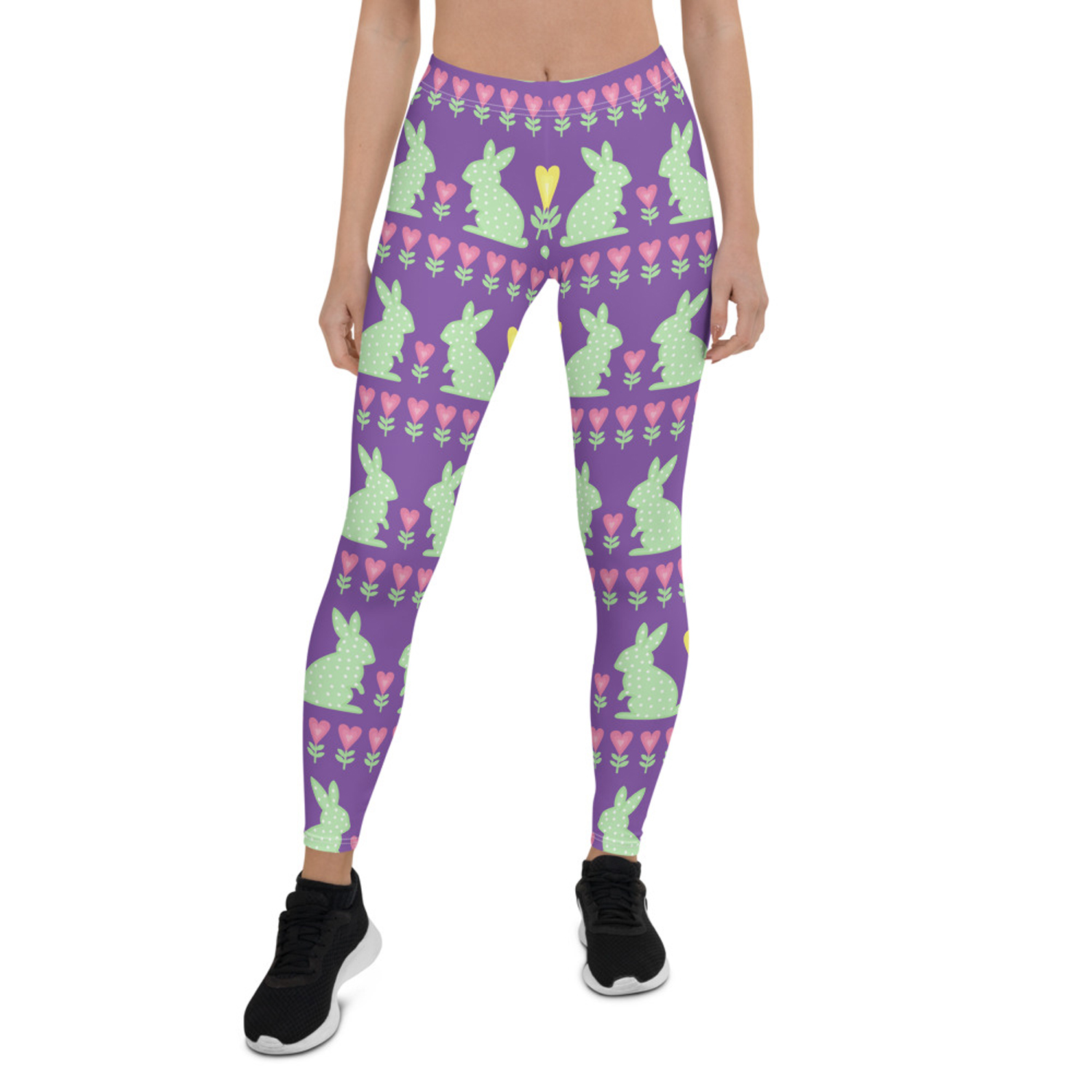Easter Bunny Leggings for Women featuring a vibrant graphic design, perfect for workouts and casual wear.