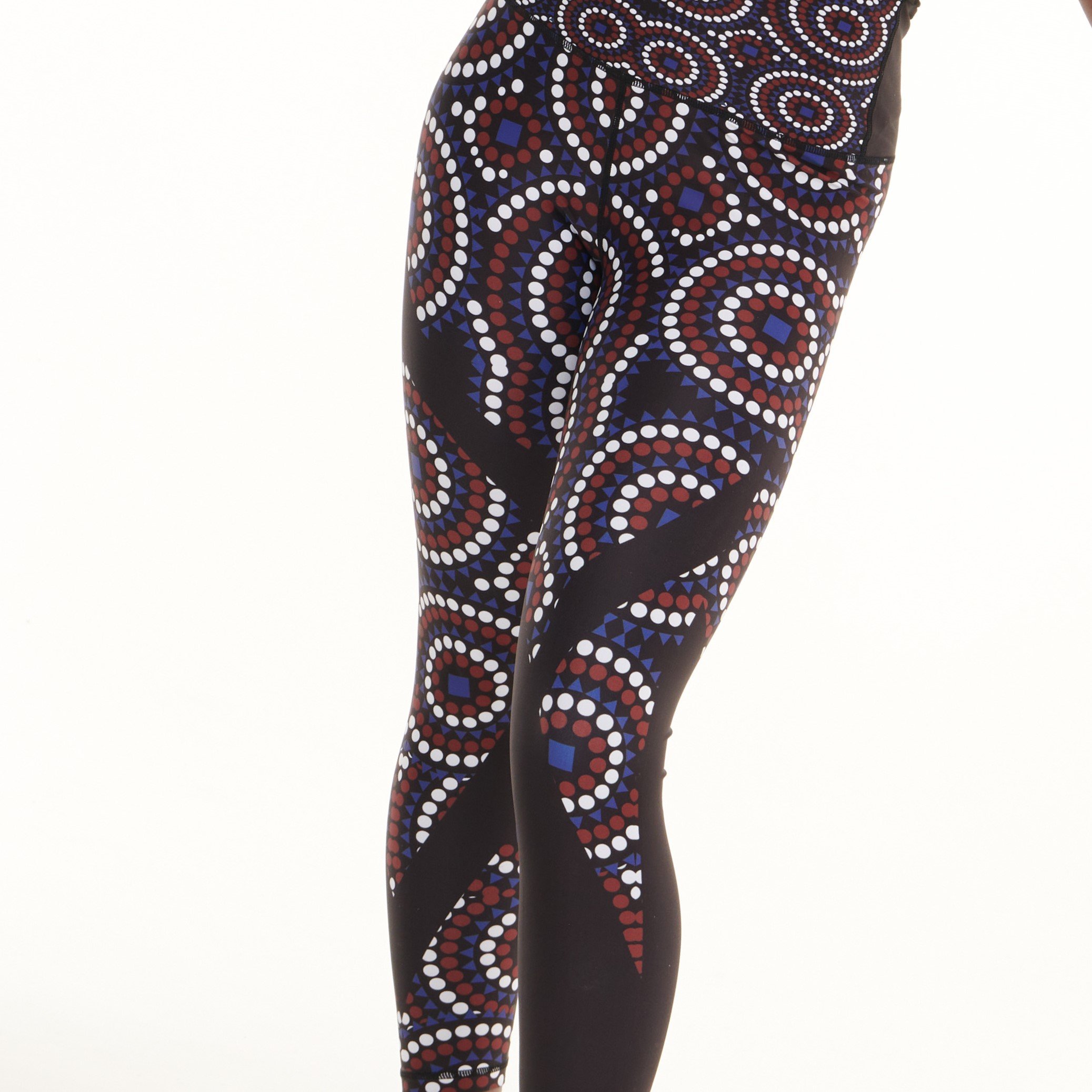 TYNA Signature On Black Vibrant Leggings featuring unique ethnic-inspired print in vibrant colors.