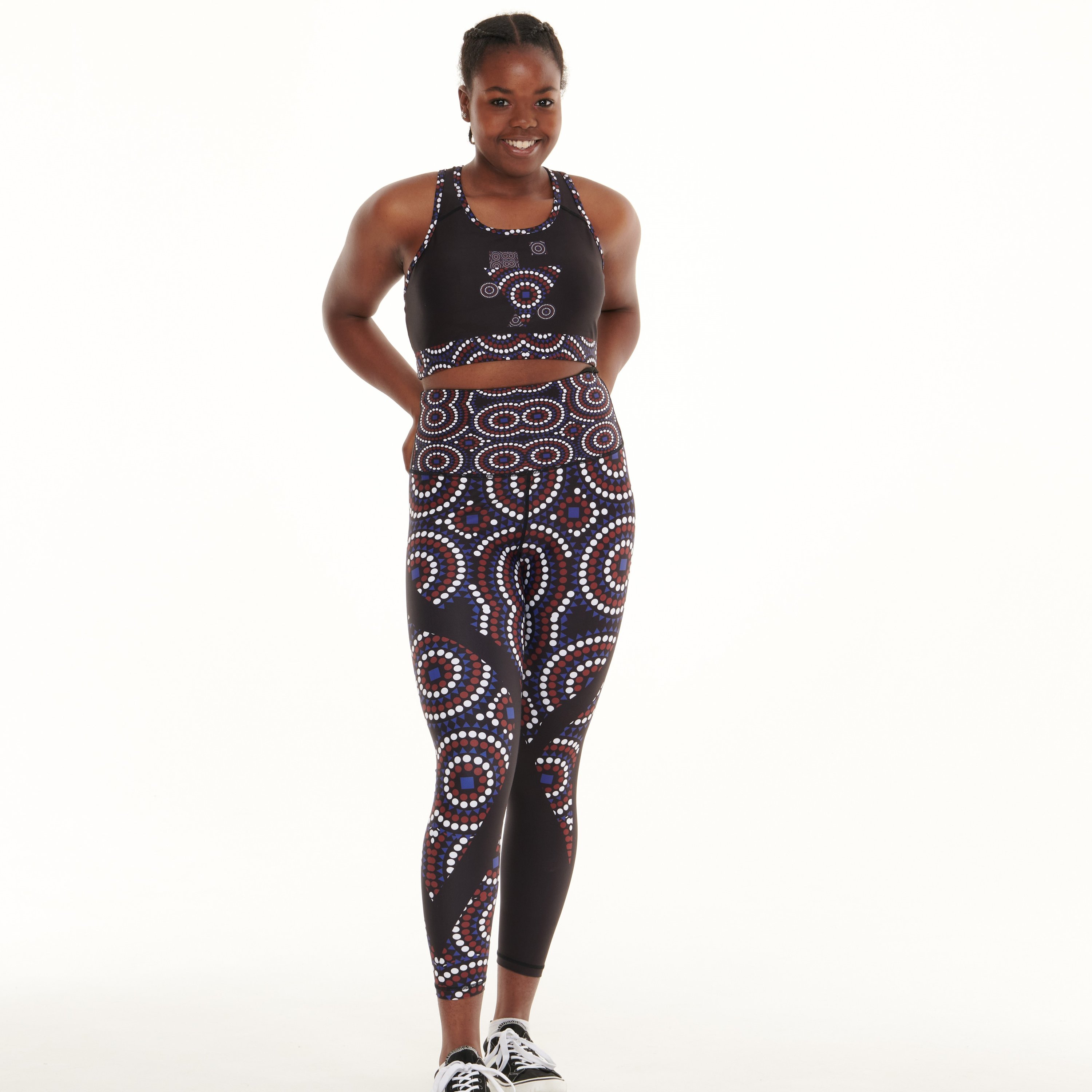TYNA Signature On Black Vibrant Leggings featuring unique ethnic-inspired print in vibrant colors.