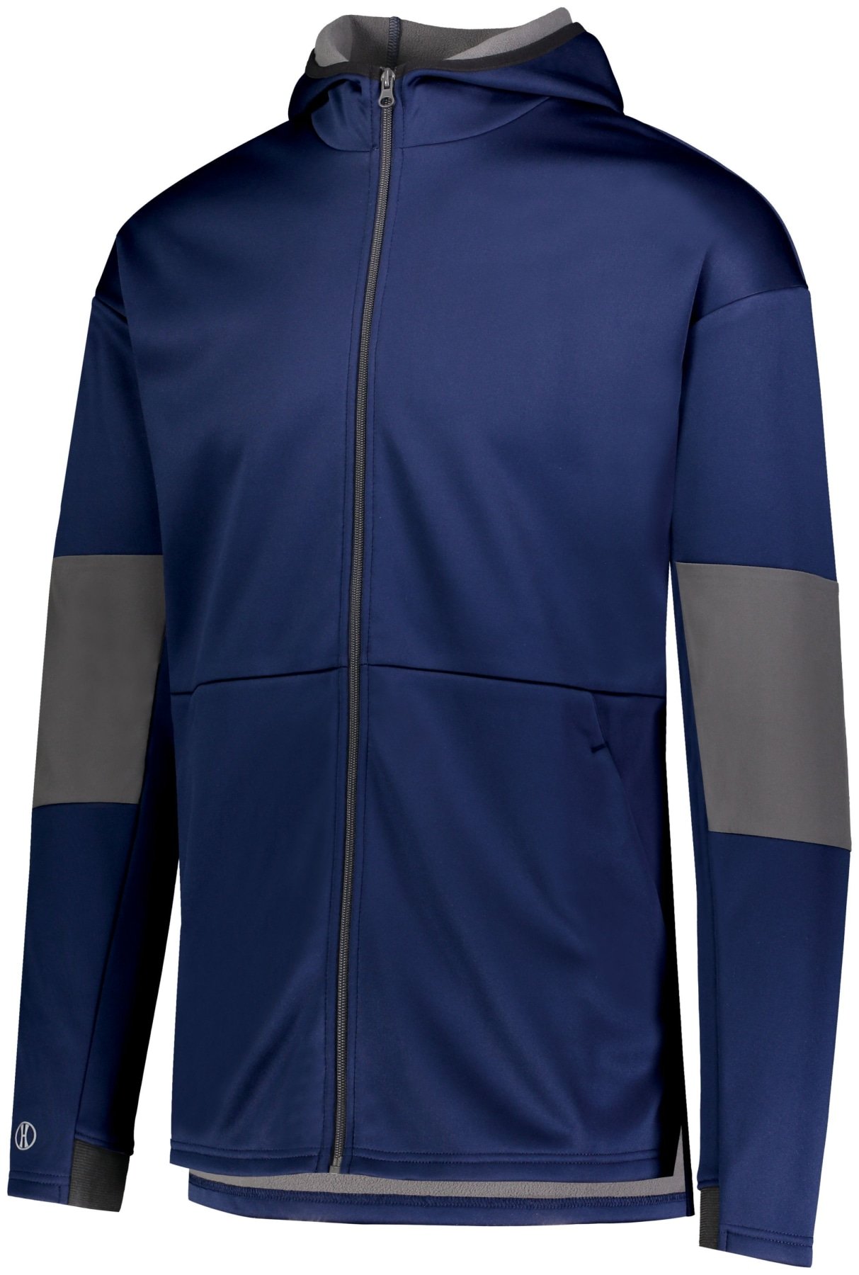 Sof-Stretch Jacket by Holloway featuring a water-resistant finish, softshell knit, and stylish contrast color sleeve inserts.