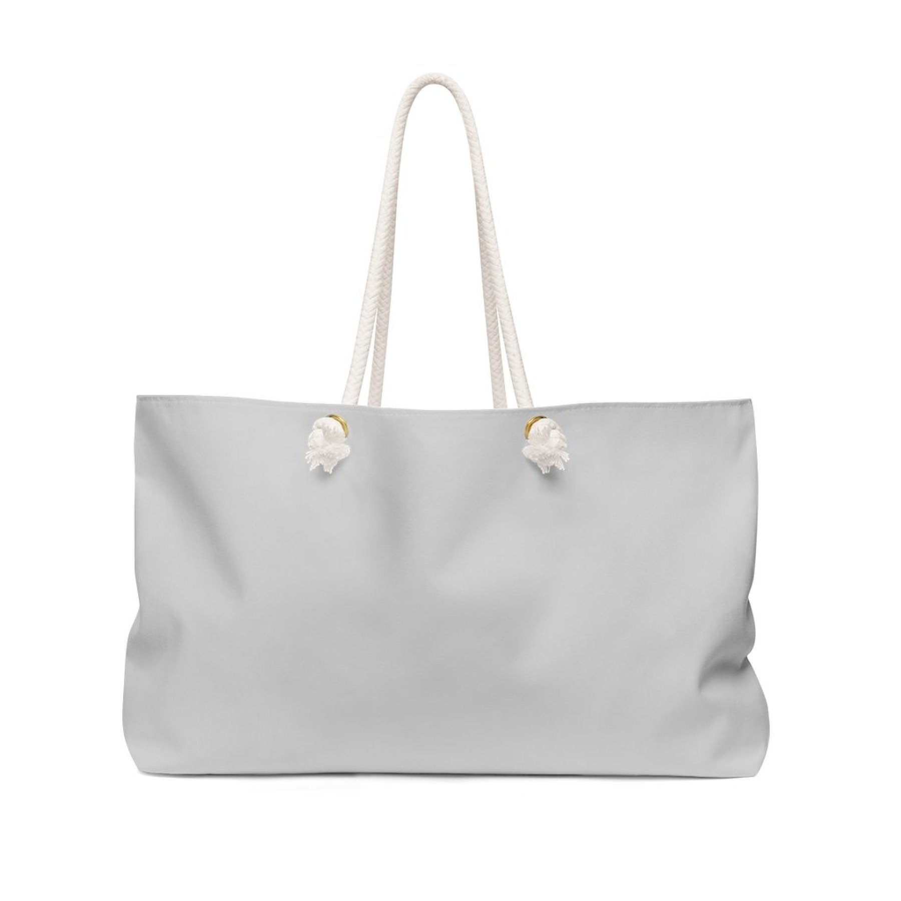Light Grey oversized Weekender Tote Bag with thick rope handles, spacious interior, and durable polyester material.