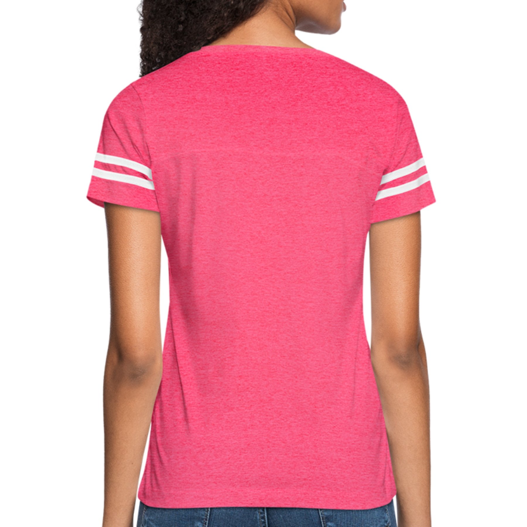 Womens Graphic Vintage Tee featuring Jehovah Shammah design with contrasting stripes on sleeves, showcasing a soft poly-cotton blend fabric.