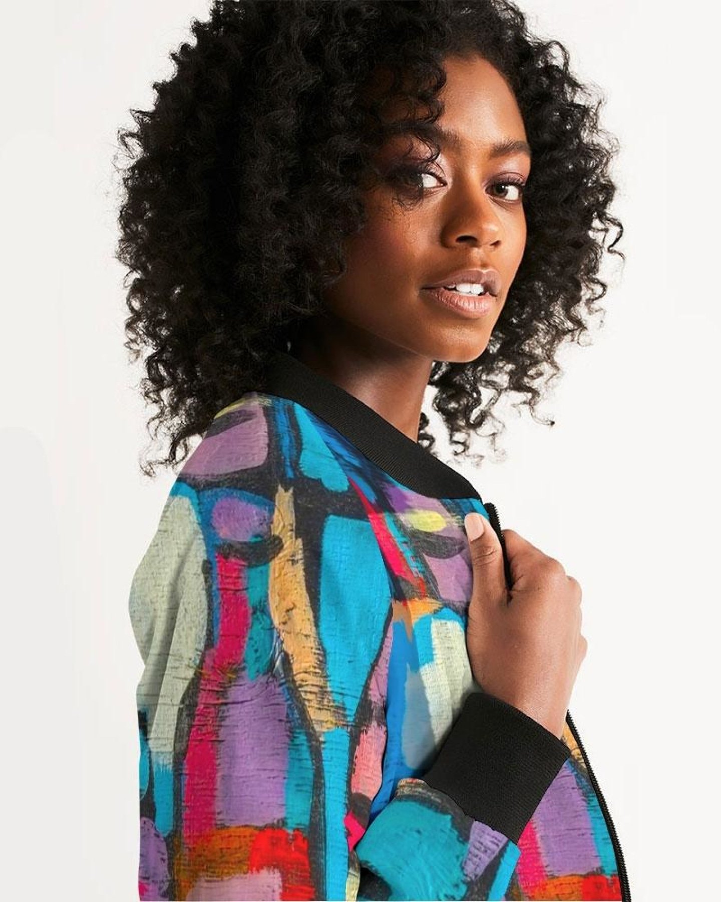 Sutileza Smooth Bomber Jacket for women, featuring a lightweight design, ribbed collar, and metal zip closure, perfect for stylish layering.