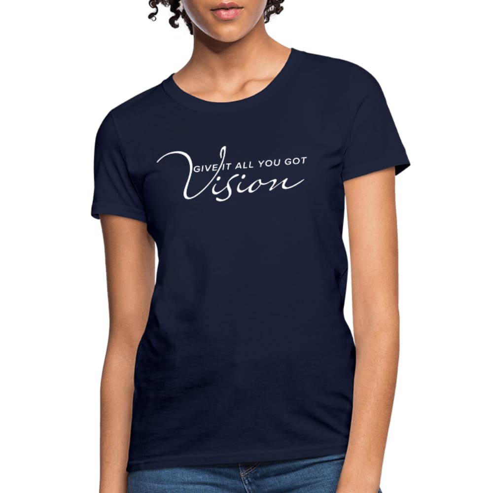 A stylish women's graphic tee featuring the phrase 'Give It All You Got' in a vibrant design, showcasing a feminine fit and available in various colors.