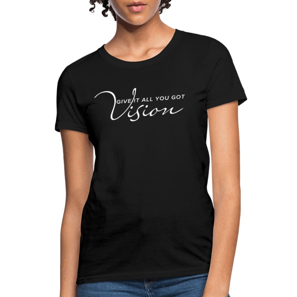 A stylish women's graphic tee featuring the phrase 'Give It All You Got' in a vibrant design, showcasing a feminine fit and available in various colors.
