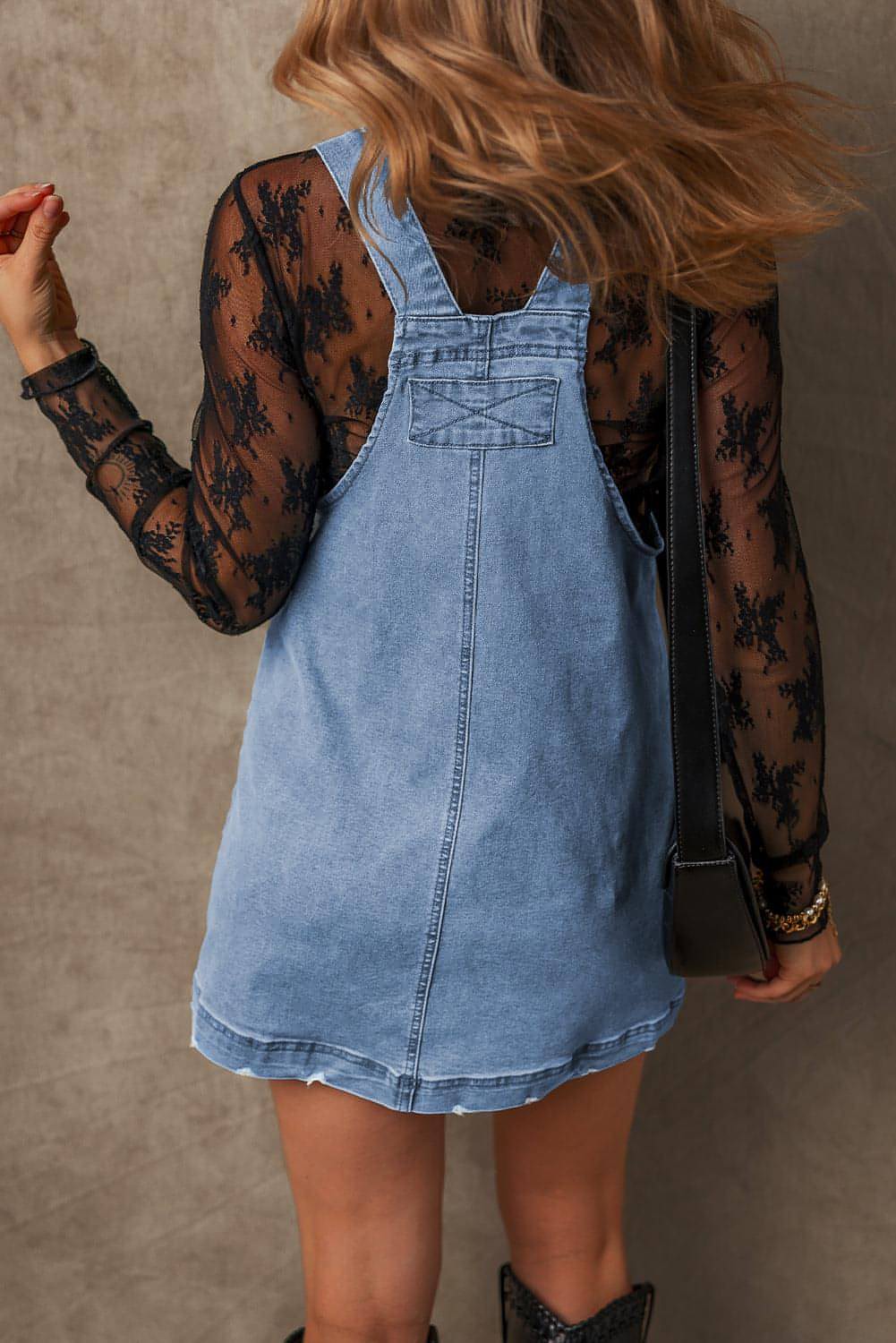 Main Dusk Blue Pocketed Adjustable Straps Denim Overall Dress image