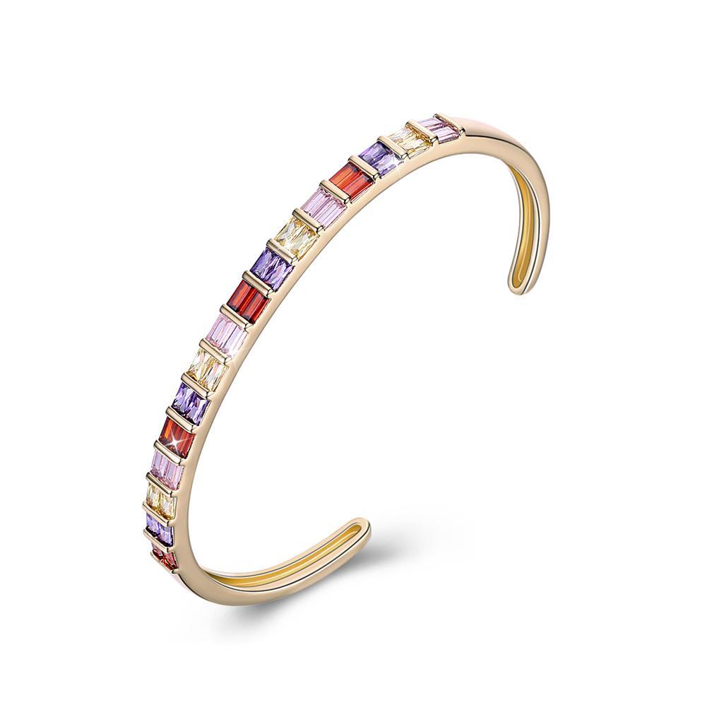 Emerald Cut Swarovski Elements Cuff Bangle featuring certified crystals and 18K gold plating, elegantly designed for comfort and style.