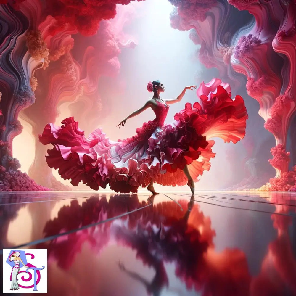 A captivating scene from the Flamenco video featuring Alana with her magic umbrella in a vibrant, fantastical landscape.