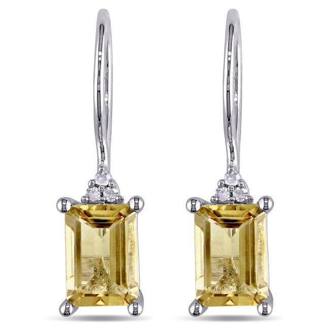 Elegant Genuine Citrine Baguette Gemstone Drop Earrings in 18K Gold, showcasing their vibrant color and luxurious design.