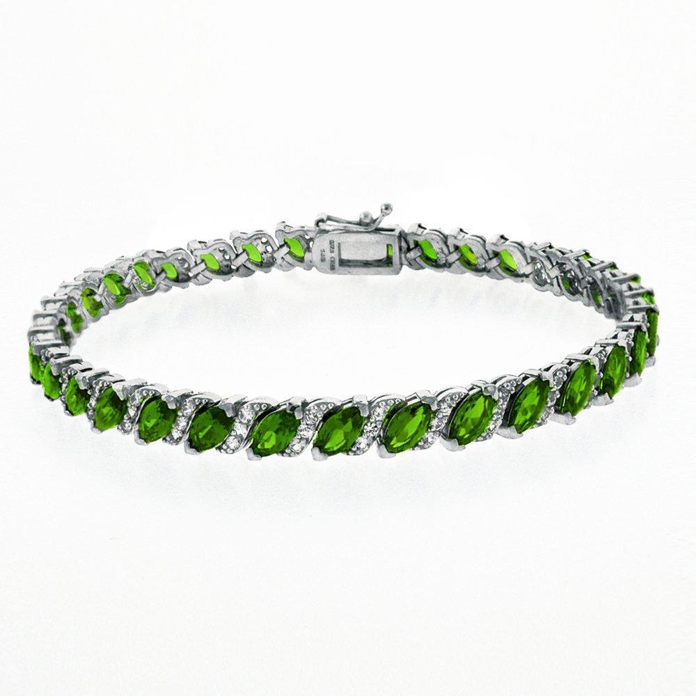 Genuine Emerald Vine Bracelet featuring Swarovski Crystals, elegantly designed in 18K white gold plating, showcasing a vibrant green color.