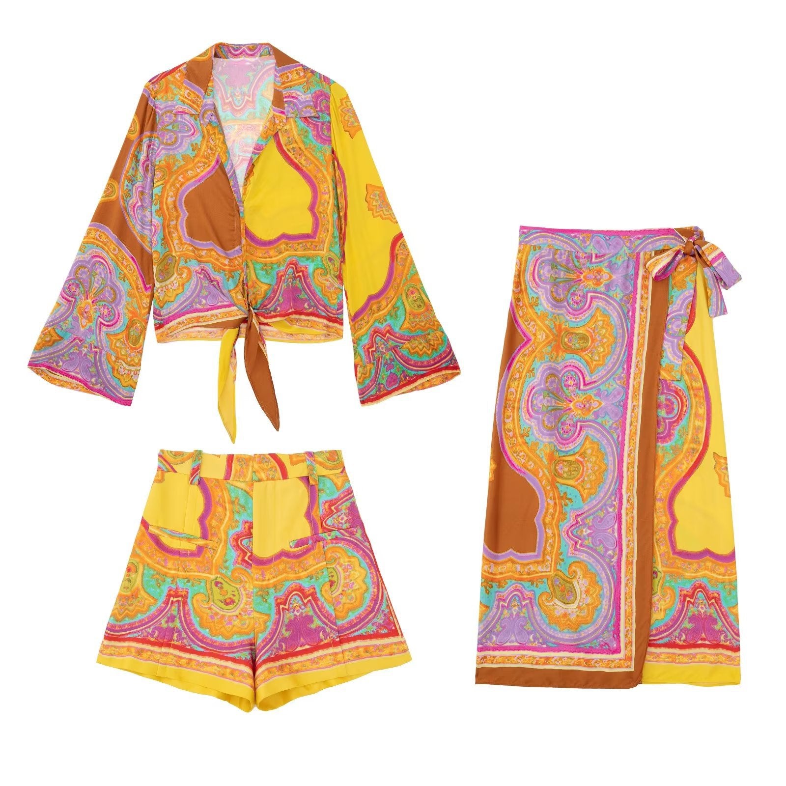 Ladies Knot Print Shirt Skirt Casual Pants showcasing a trendy knot print design in a comfortable fit, perfect for casual outings.