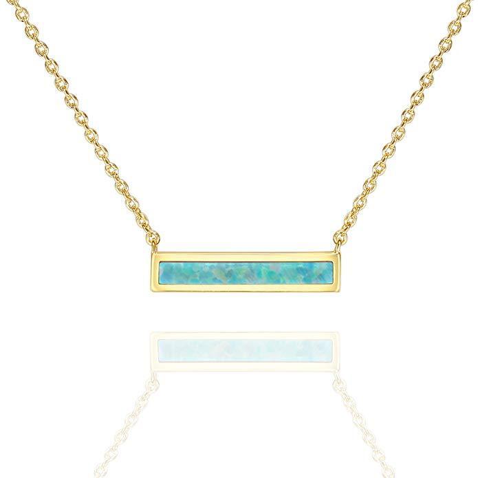 Elegant Opal Created Bar Necklace in 18K gold plating, featuring a genuine opal gemstone and a comfortable fit design.