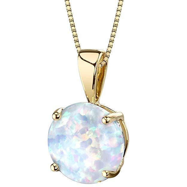 Elegant Opal Stone 1.00 Ct Created Pendant Drop Necklace with gold plating and Swarovski crystals, showcasing a beautiful opal stone.