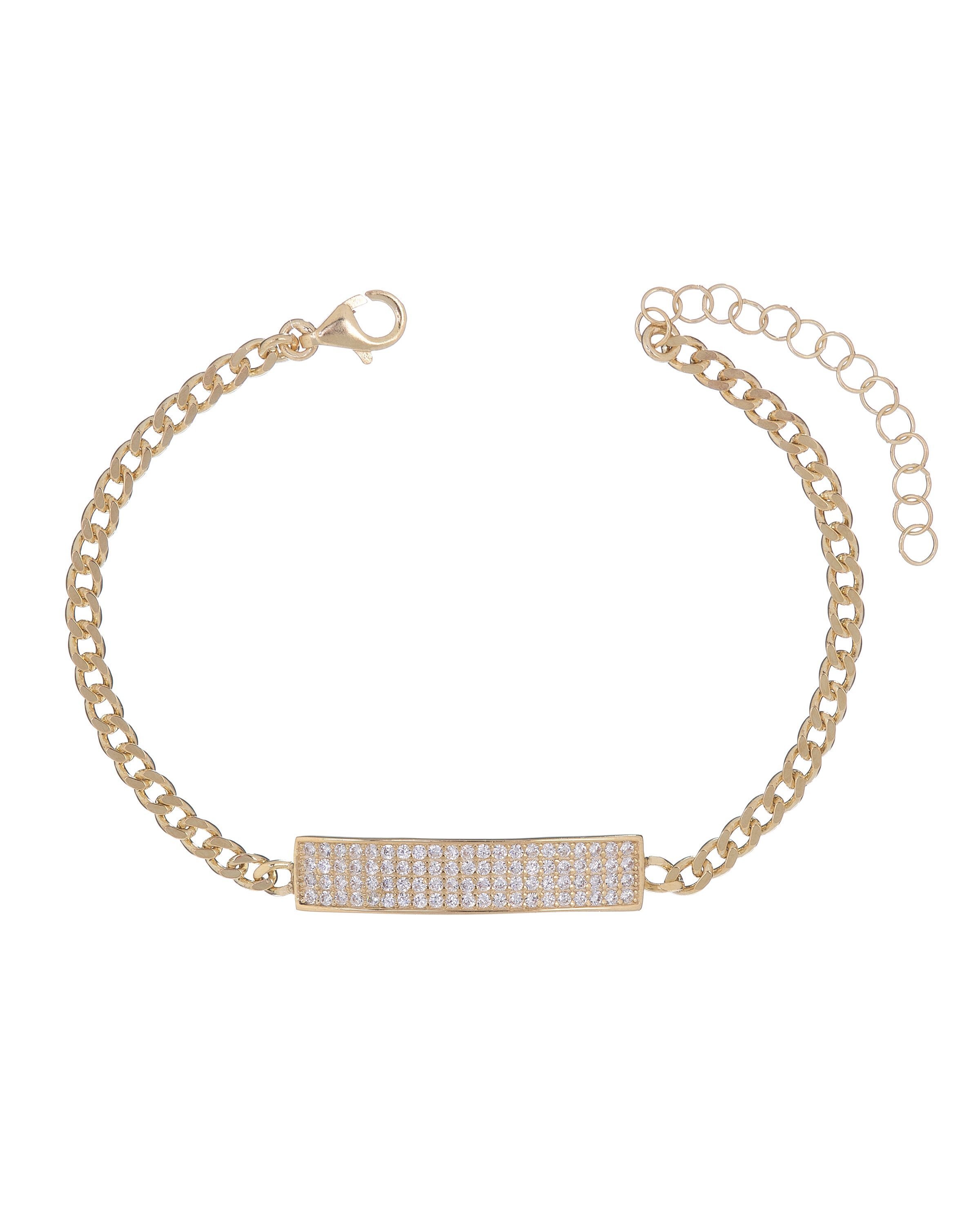 Elegant Pave White Topaz Chain Bracelet in 18K rose gold plating, featuring Swarovski embellishments and a lobster clasp.