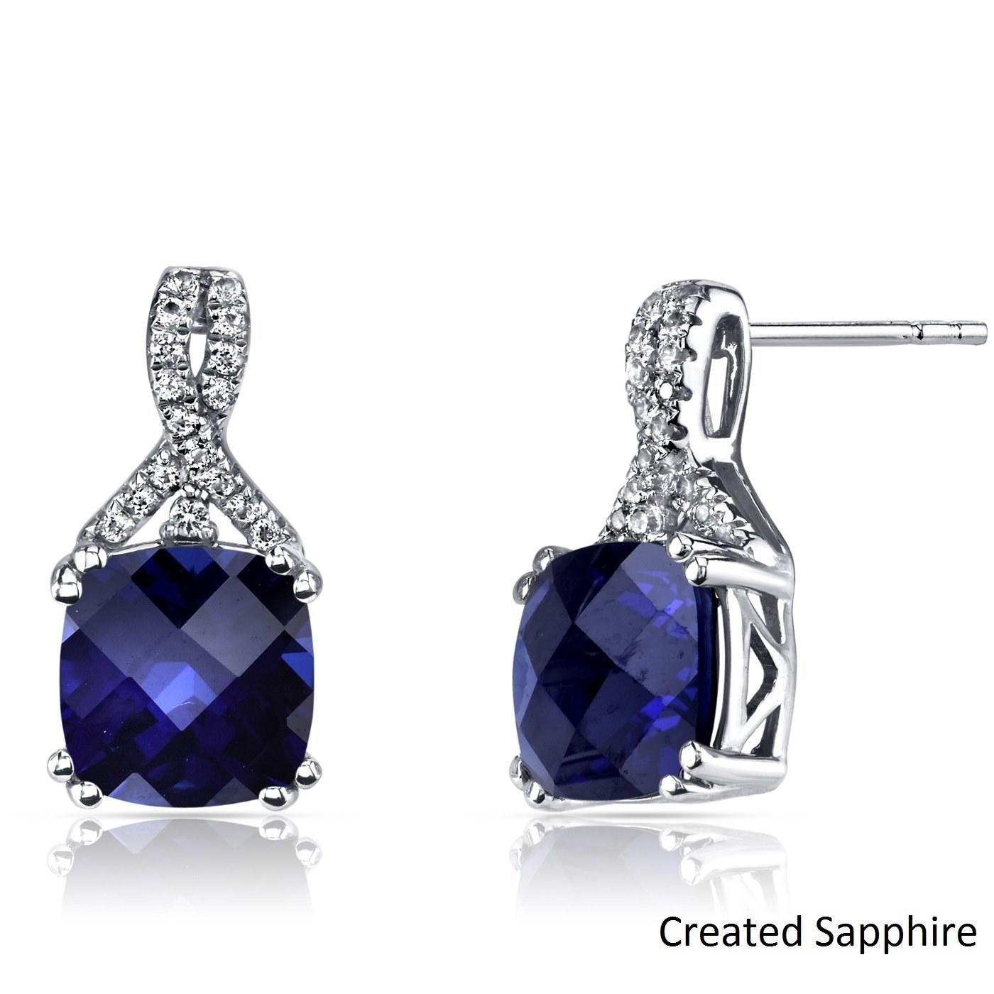 Elegant Sapphire Stud Earrings set in 18K White Gold, showcasing a brilliant blue gemstone with a luxurious finish.