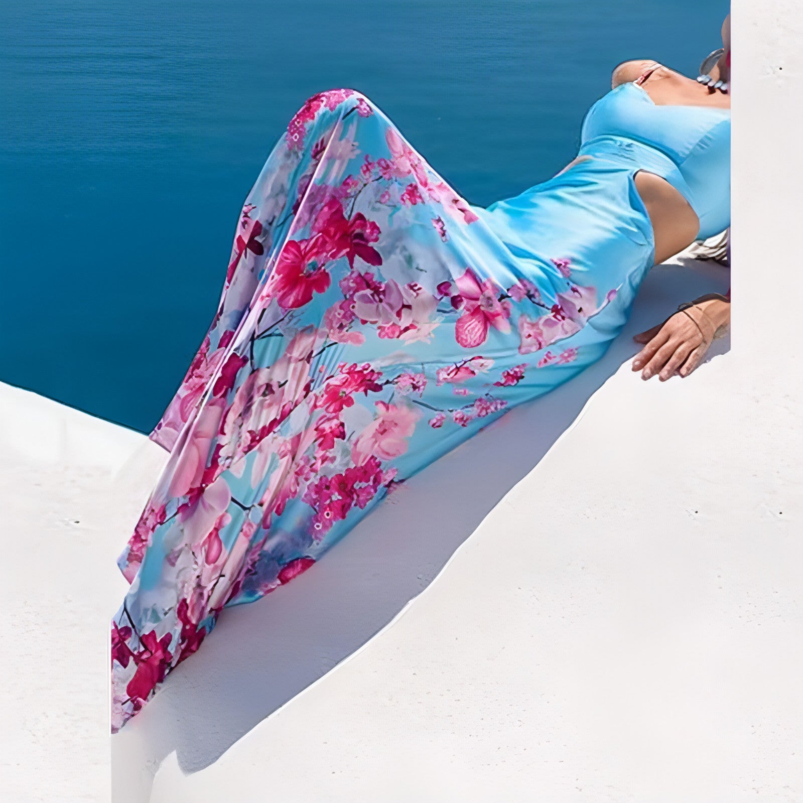 Main Silk Surface Ripped Sheath Cutout Sling Dress image