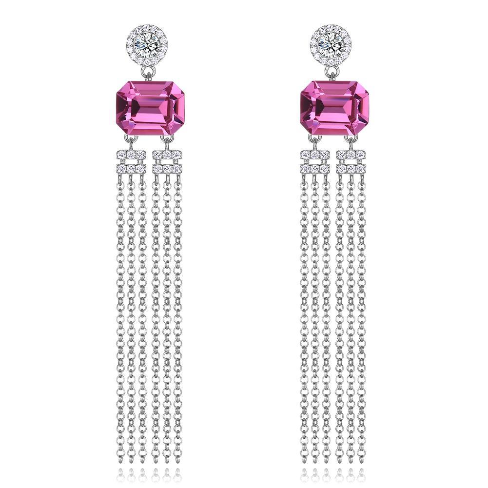 Elegant Sterling Silver Swarovski chandelier drop earrings featuring sparkling crystals, designed for comfort and style.