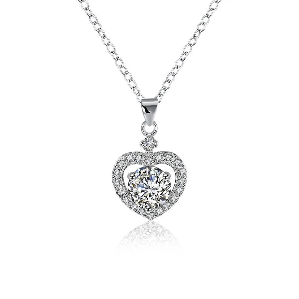 Sterling Silver Heart Shaped Necklace with Swarovski Elements, featuring a link chain and lobster clasp, elegantly displayed.