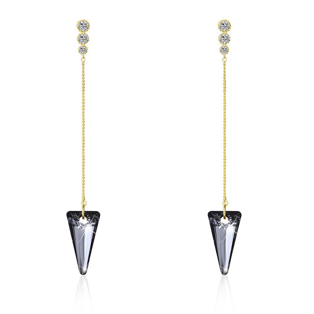 Sterling Silver Triangular Cut Swarovski Earrings in Blue, showcasing their elegant design and sparkling crystals.