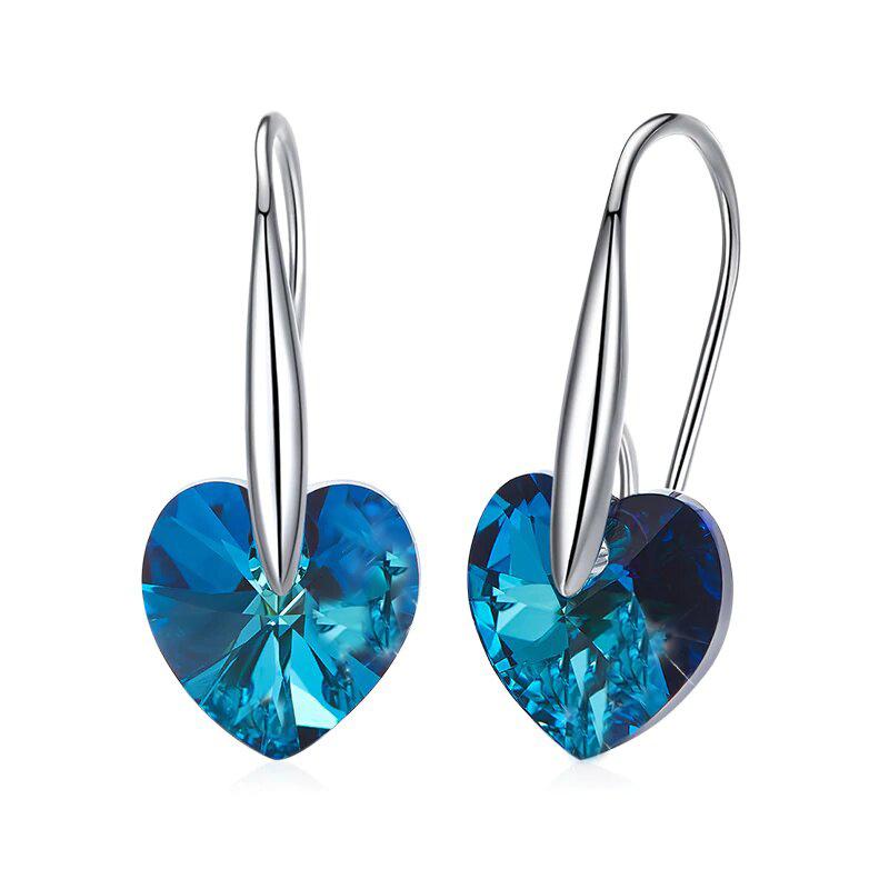 Swarovski Crystals Bermuda Blue Hook Drop Earrings featuring elegant gold-plated mounts and hypoallergenic design.