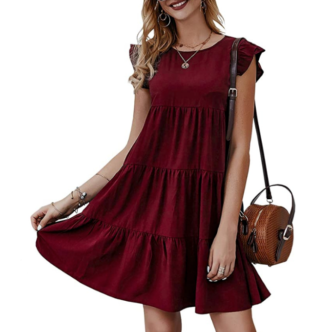 A stylish women's flowy dress with cap sleeves in various colors, perfect for spring and summer wear.