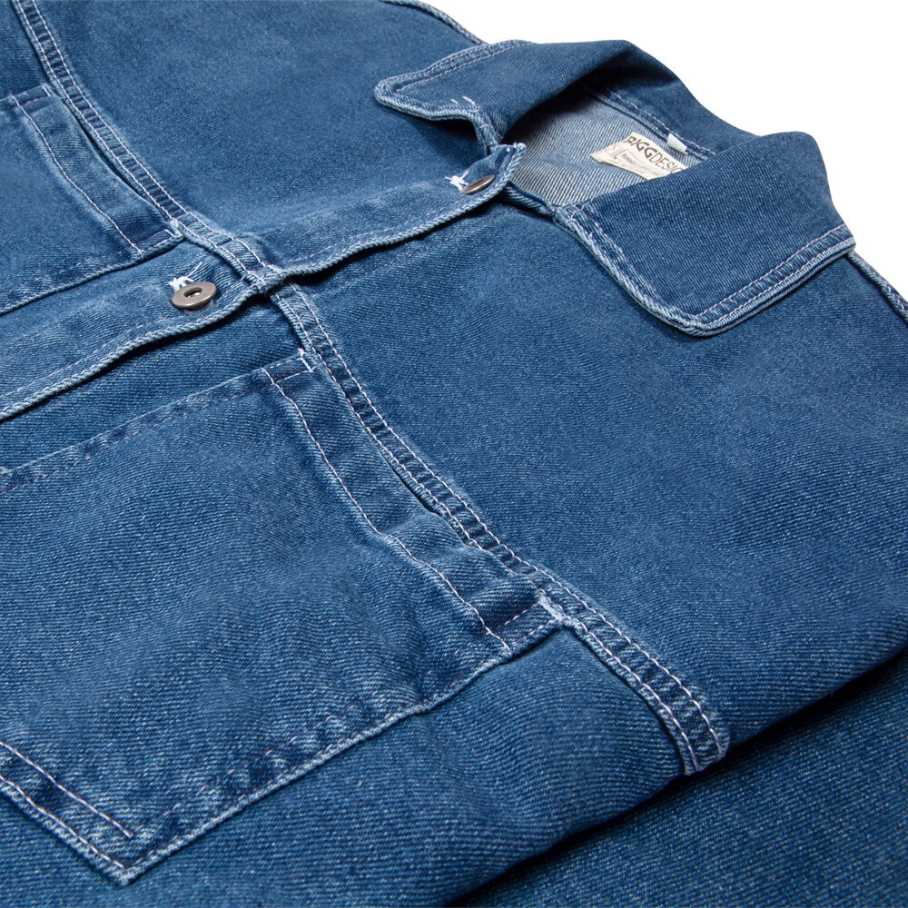 Biggdesign Katzen Denim Jacke für Frauen mit künstlerischem Design von Zeynep Pak, dunkelblau mit Metallknöpfen.