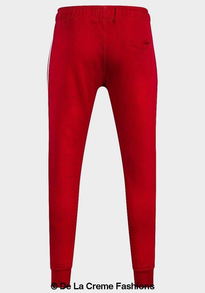 Brave Soul Men's Red Piping Detail Slim Fit Joggers featuring a soft fleece interior, custom drawstring, and stylish red piping.