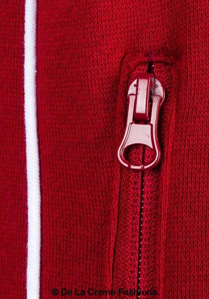 Brave Soul Men's Red Piping Detail Slim Fit Joggers featuring a soft fleece interior, custom drawstring, and stylish red piping.