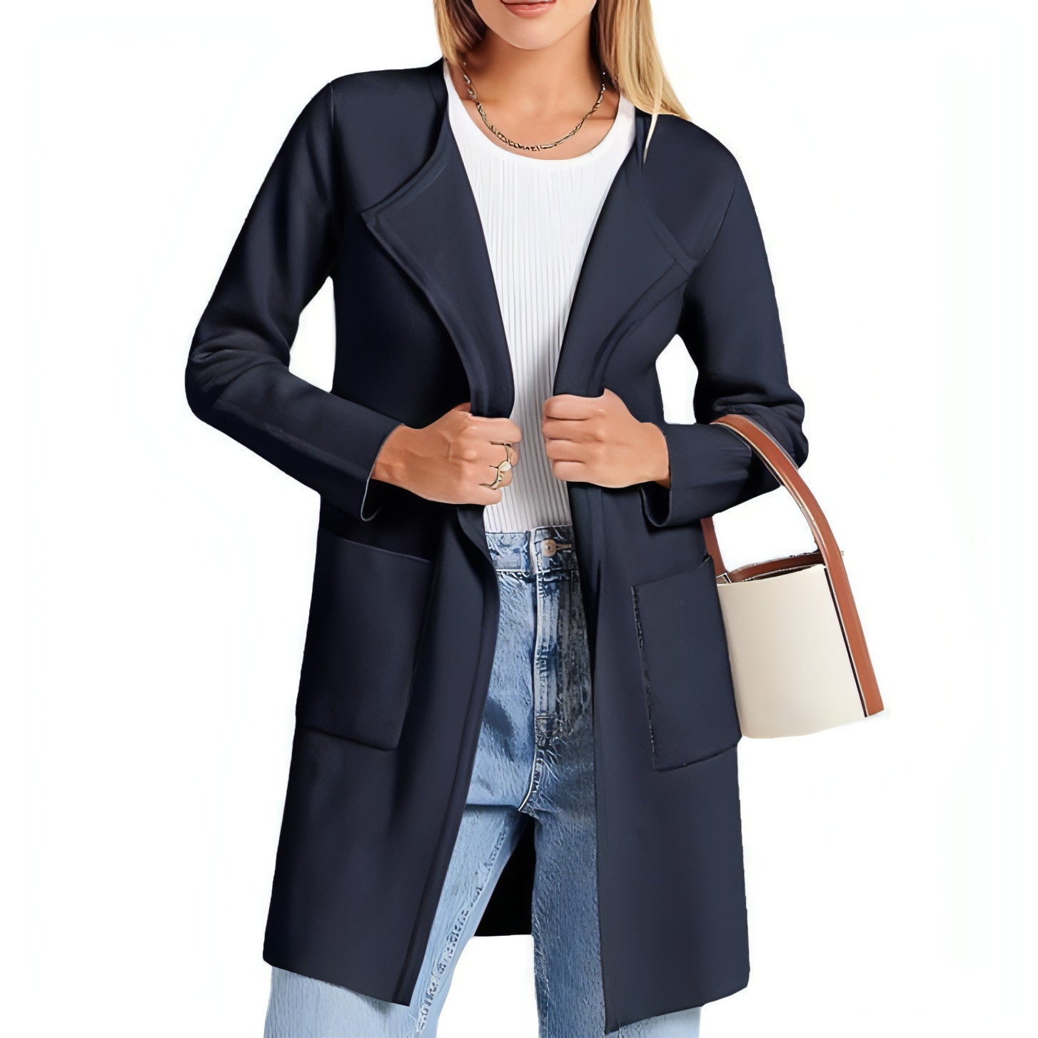 A stylish women's coat featuring a turn-down collar, made from high-quality materials, perfect for casual wear.