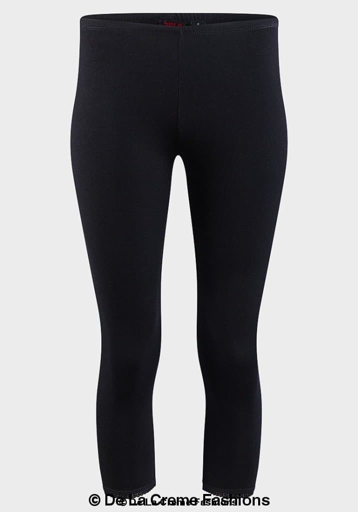 De La Creme Ladies Black Lace Cuff Leggings featuring a stylish lace trim and elastic waistband, perfect for casual and formal wear.