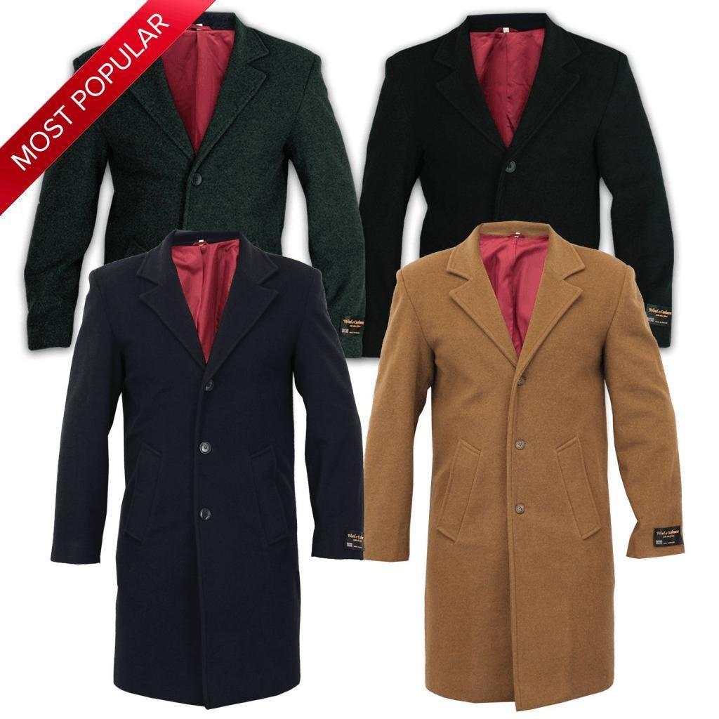 De La Creme MAN Wool & Cashmere Blend Formal Overcoat in Black, showcasing its elegant design and quality craftsmanship.