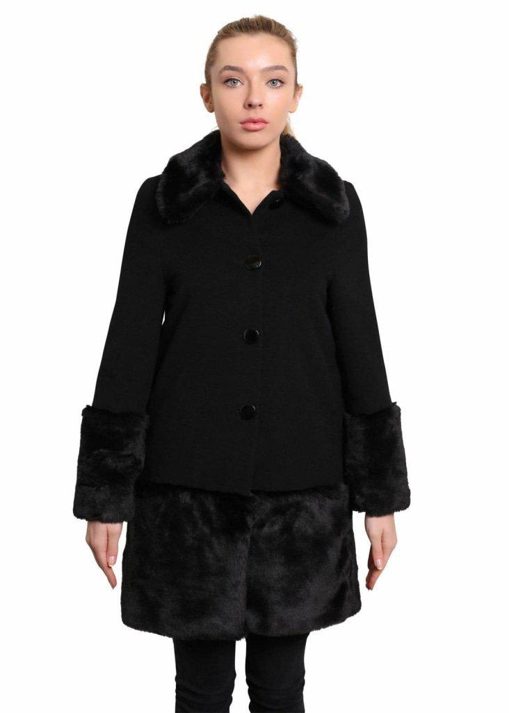 De La Creme Women's Faux Fur Trim Wool Mix Coat featuring a luxurious wool cashmere blend with faux fur details, available in multiple colors.