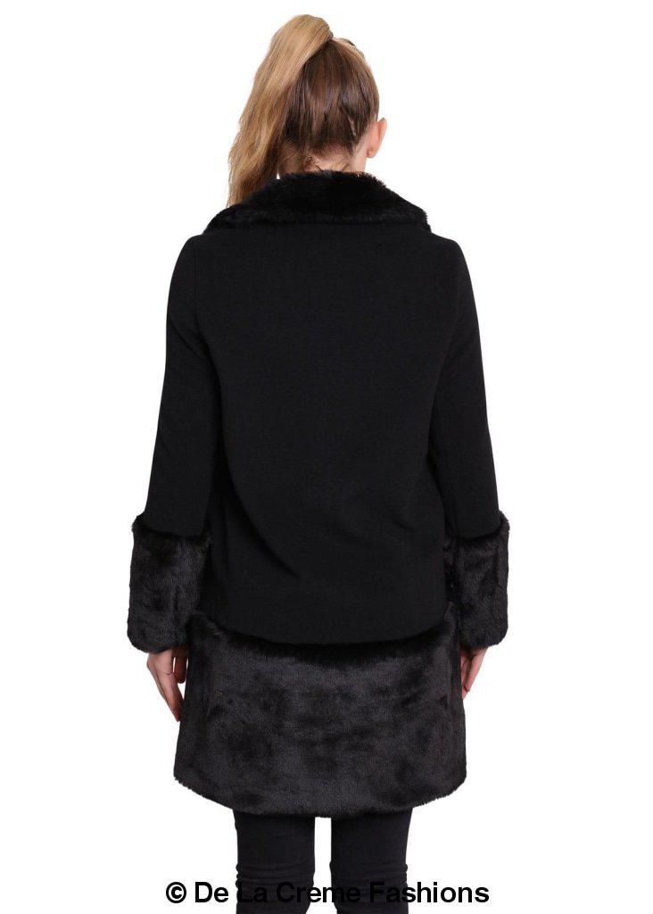 De La Creme Women's Faux Fur Trim Wool Mix Coat featuring a luxurious wool cashmere blend with faux fur details, available in multiple colors.