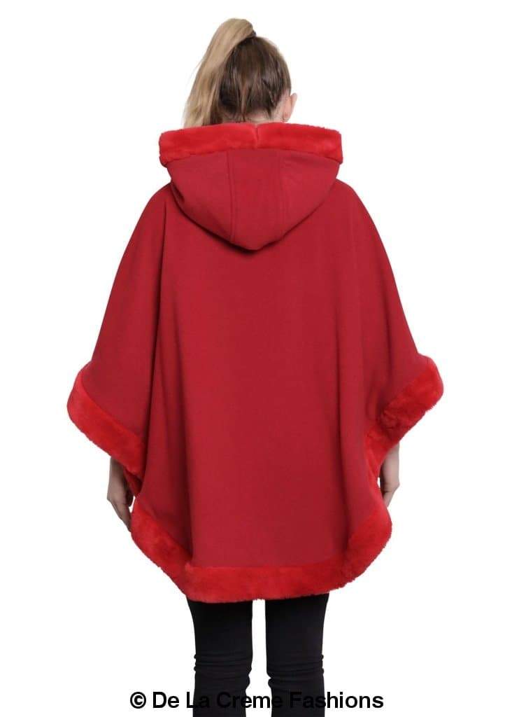 De La Creme Women's Wool & Cashmere Blend Fur Lined Hooded Cape in black, showcasing its luxurious fabric and stylish design.