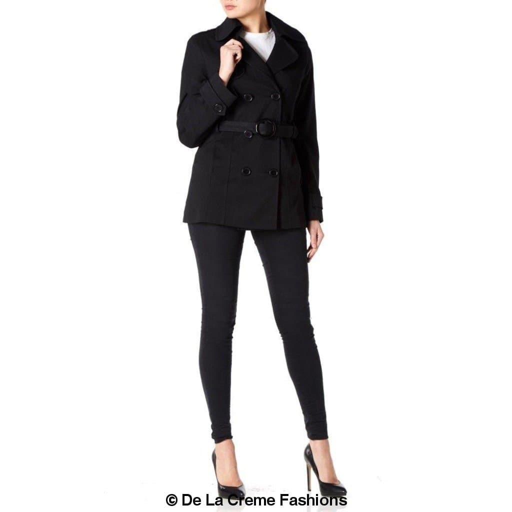 A stylish Spring/Summer Double Breasted Short Coat in a chic design, featuring a belted waist and two side pockets, fully lined for comfort.