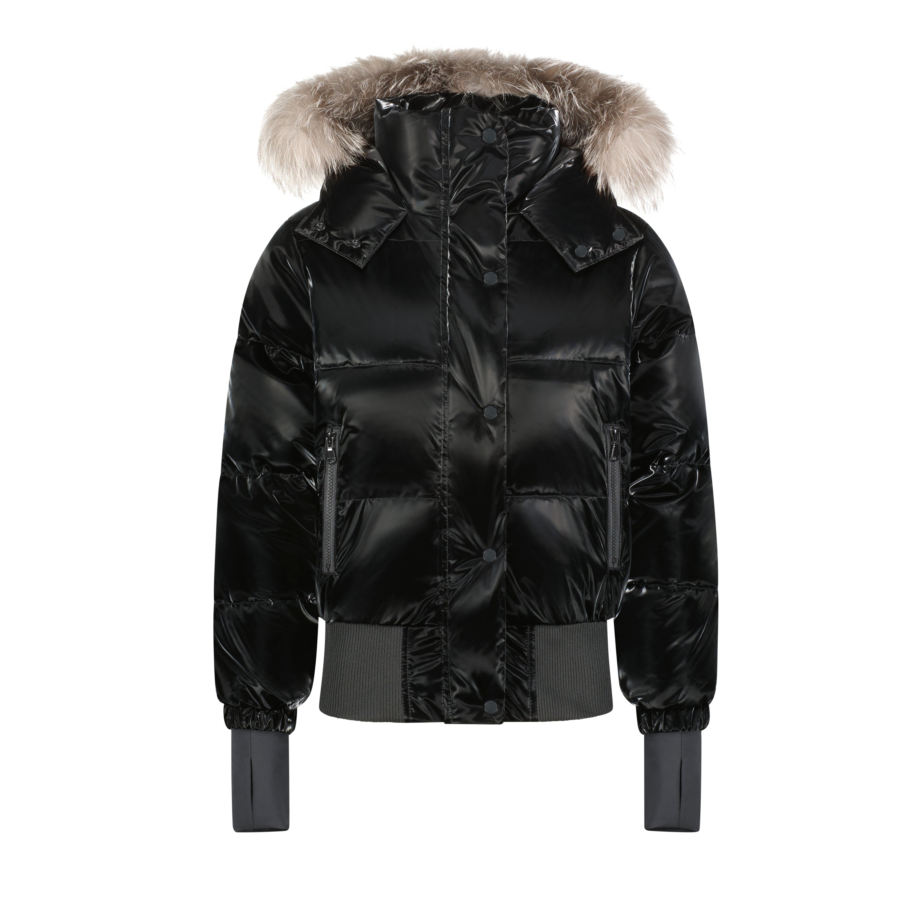 The Sonj teen coat featuring a fierce fox fur trim, showcasing its stylish design and luxurious details.