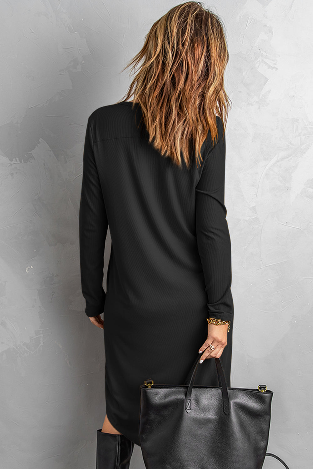Women's Black Selected Button Down Pocketed Knit High Low Long cardigan featuring full sleeves, button closure, and side pockets.