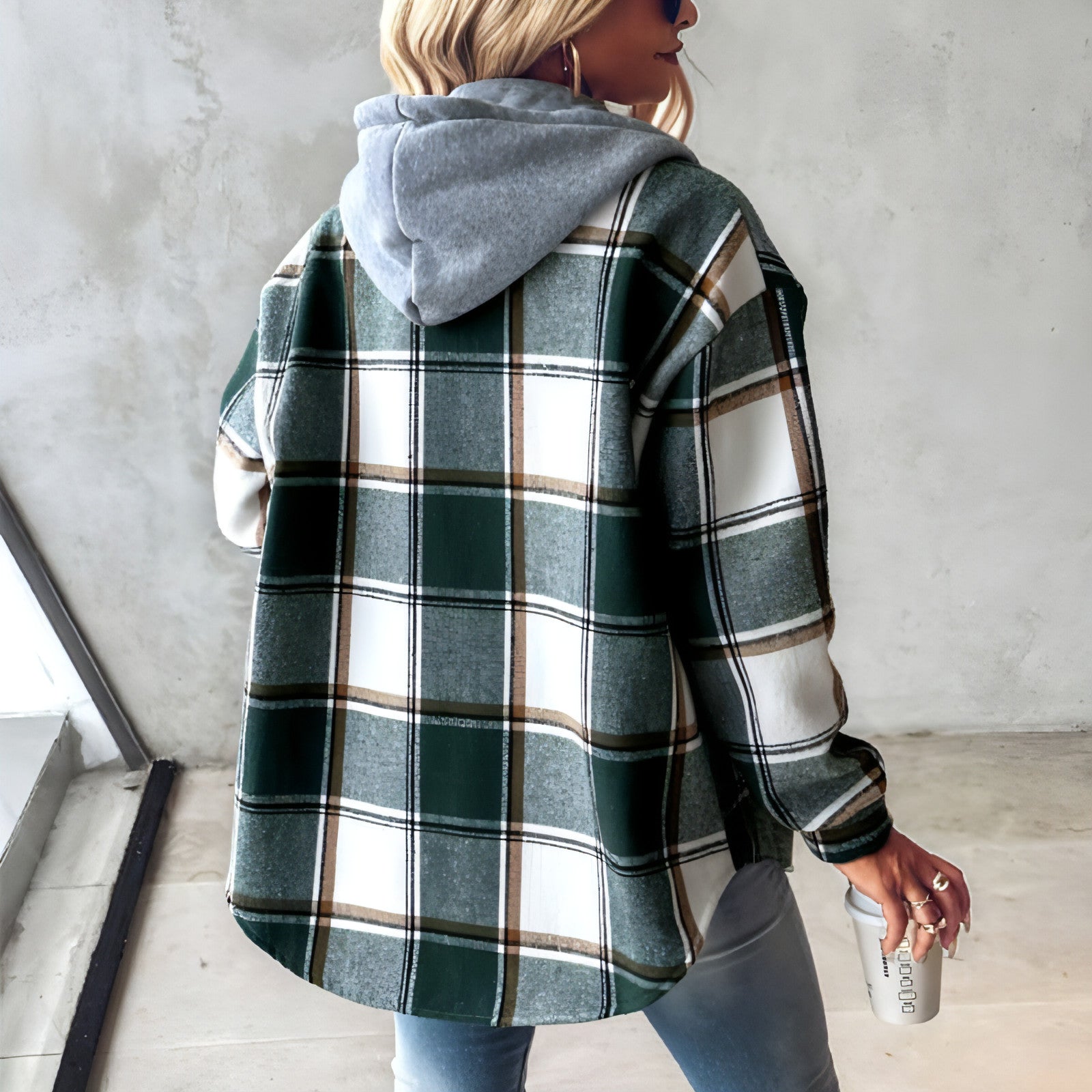 Main Women's Wear Solid Color Plaid Hooded Jacket image